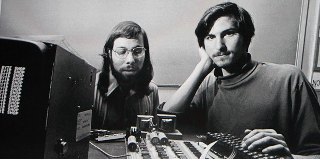 Steve Wozniak (left) and Steve Jobs in the earliest days at Apple