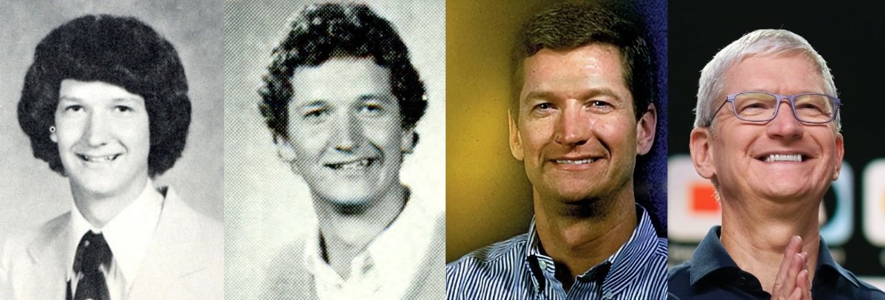 Tim Cook L-R: 1978, 1982, unknown, and 2020 (sources; various, including Apple and Auburn University)